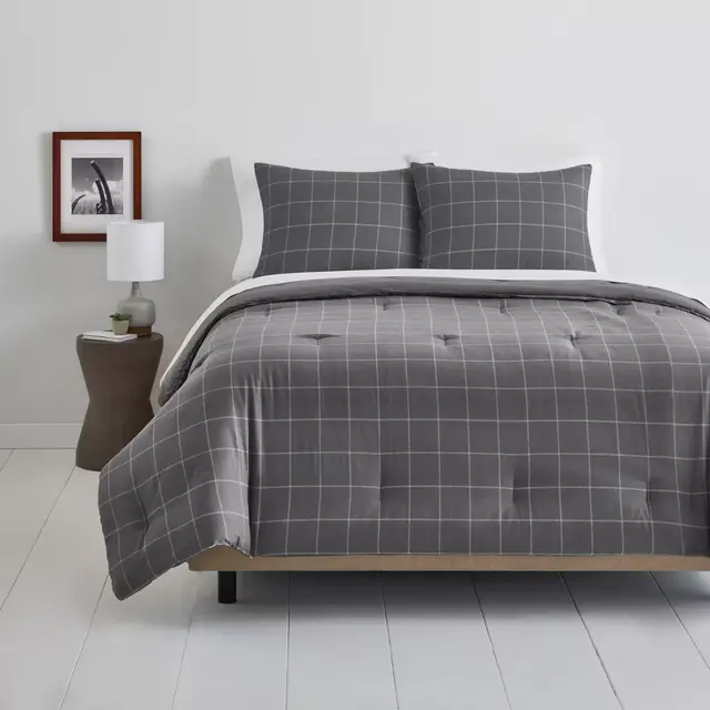 Simply Essential™ Windowpane 3-Piece Full/Queen Duvet Cover Set in Grey