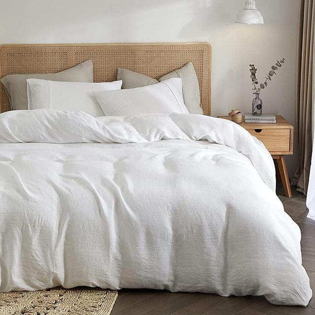 HYPREST 100% Pure French Linen Duvet Cover with Stone Washed, Ultra Soft and Cooling Linen Bedding Duvet Cover Set Queen Size White, Moisture-Absorbing & Breathable (No Comforter or Insert)