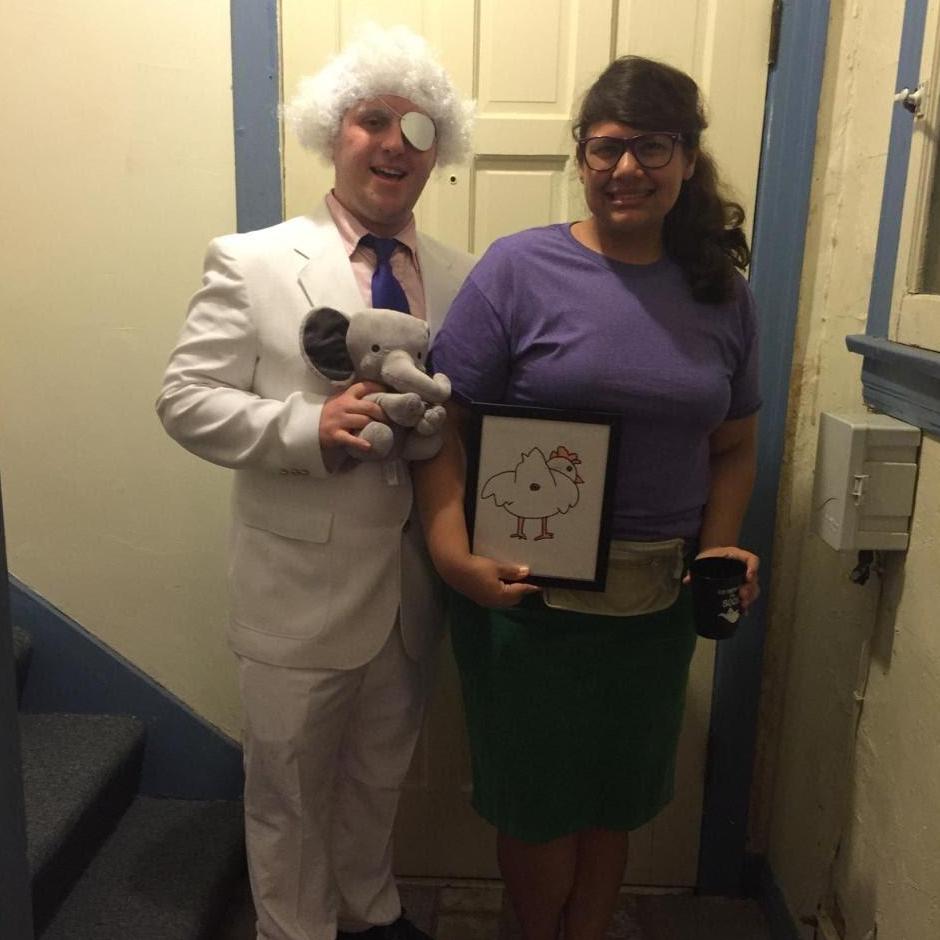 First couples costume for Halloween: Mr. Fischoeder and Gayle from Bob's Burgers!  This picture was the catalyst for Harri getting his job at Bob's!