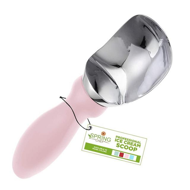 Spring Chef Ice Cream Scoop - Heavy Duty 18/8 Stainless Steel with Soft Grip Handle, Pink Lemonade