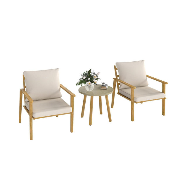 Outsunny 3 Piece Patio Set, Wood Effect Metal Bistro Set,