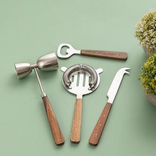 4-Piece Stainless Steel & Wood Handle Bar Set