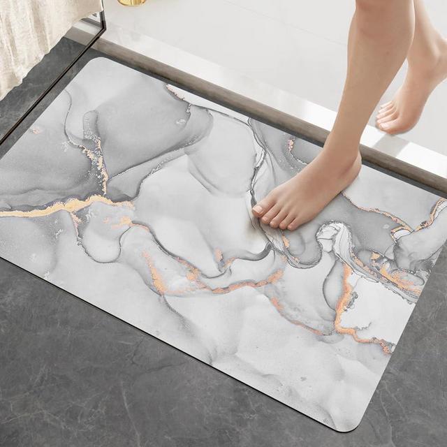 DEXI Bath Mat Rugs Bathroom Floor Mat Super Absorbent Ultra Thin Low Profile Non Slip Quick Dry Washable Carpet for Sink Shower Toilet, 16"x24" Light Grey