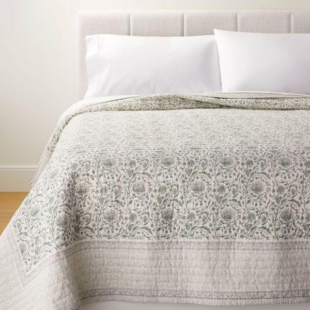 Decorative Border Cotton Slub Print Quilt Light Teal Green – Threshold™ designed with Studio McGee