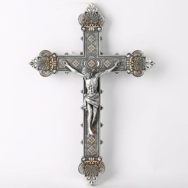 BC Catholic Crucifix Wall Cross, Holy Cross, Religious Gift, Vintage Style, Hand-painted in Metal Silver, 12"H by Buildclassic