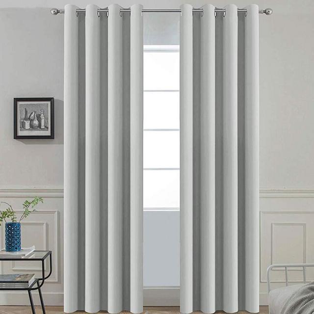 Yakamok Soft and Smooth Blackout Curtains for Bedroom - Grommet Thermal Insulated Room Darkening Curtains for Living Room, Set of 2 Panels (52 x 84Inch, Light Grey)