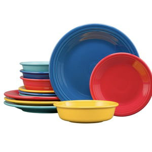 Mixed Vibrant Classic Rim 12-Piece Dinnerware Set, Service for 4