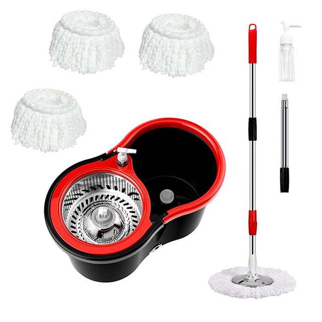 Mop and Bucket with Wringer Set 360° 3psc Microfiber Spin Mop with Bucket and Dual Mop Heads Self Wringing Spinning Mop Telescoping Handle Easy Floor Mop (Mop Bucket Wringer Set 20QT)