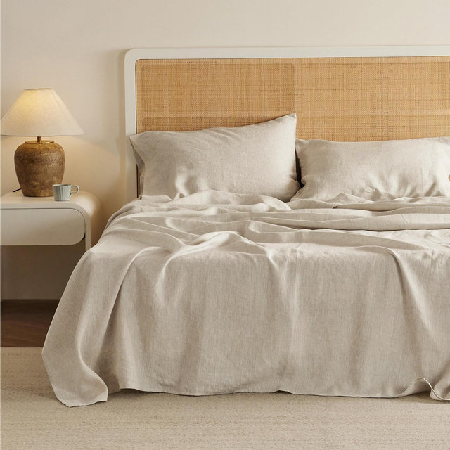 Bedsure Queen Bed Sheets - Cotton Linen Sheet Set, PureWoven Soft, Breathable & Anti Pilling, Deep Pocket Fitted Bedsheets Up to 16 Inches, 4 Pieces