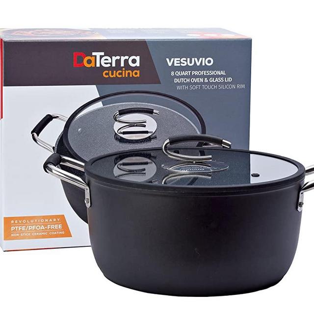 Vesuvio 8 Quart Nonstick Dutch Oven :: Nontoxic Ceramic Coated Stock Pot with Oven Safe Glass Lid