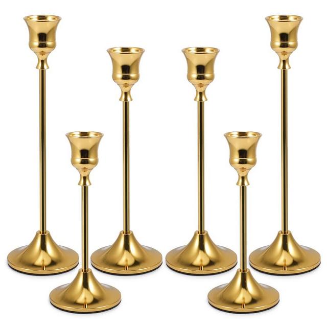 Bochino Candlestick Holders, Taper Candle Holders Brass Gold Candlestick Holder Candle Stick Holders kit Classic Decorative Candle Stick for Christmas, Fireplace Wedding Party Dinner Tables Décor