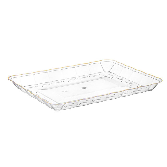 Posh Setting Clear and Gold Rectangular Serving Tray with Scalloped Edge - 4 Count