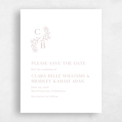 Dusty Rose, Pink Wedding Save the Date - Creston Portrait Letterpress