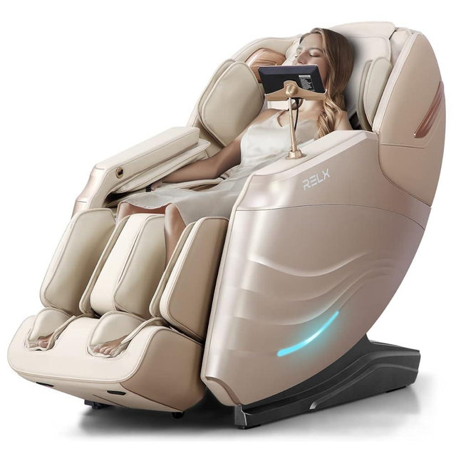 RELX 2025 Massage Chair Full Body, Zero Gravity SL-Track Shiatsu Massage Chair, 12 Modes, Airbag Massage, with Heat Body Scan Bluetooth Foot Roller, AI Control (Cream)