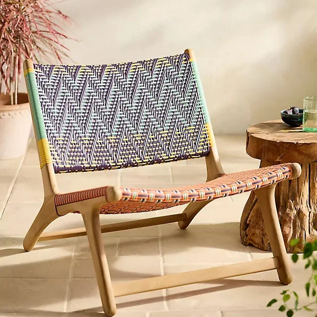 Havana Wicker + Teak Armless Chair, Mixed Print
