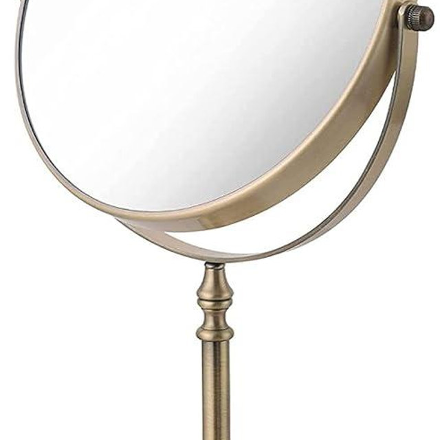 Gecious Antique Brass Makeup Mirror 1X/10X Free Standing 8 Inches 360 Swivel Dual-Sided Tabletop Makeup Mirror, Metal