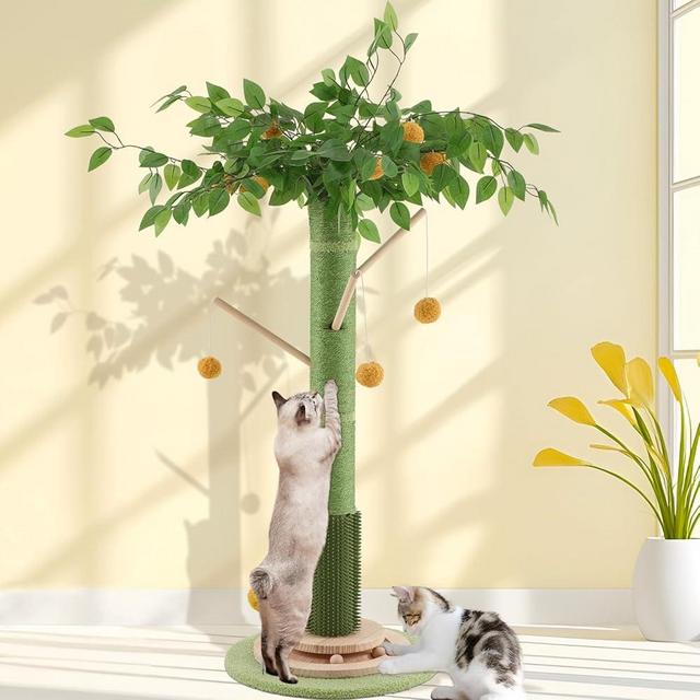 Sheripet Cat Scratching Post for Indoor Cats Adults, 45 Inch Tall Cat Scratcher with Sisal Rope, Large Cats Scratching Posts with Hanging Ball for Kittens and Medium Large Cats