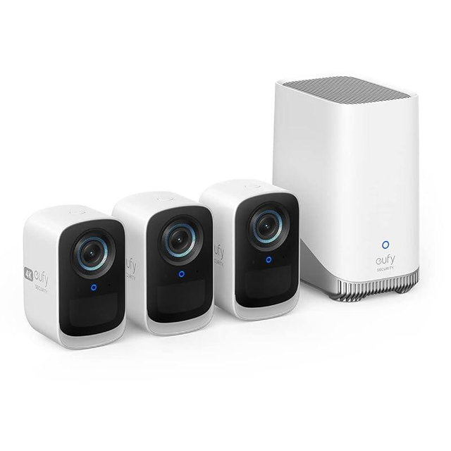 eufy security eufyCam S300(eufyCam 3C)3-Cam Kit, Security Camera Outdoor Wireless, 4K Camera, Expandable Local Storage, Face Recognition AI, Spotlight, Color Night Vision, 2.4GHz Wi-Fi, No Monthly Fee