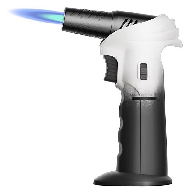 Butane Torch Lighter, 0-90°Rotating Angle Butane Lighter, Refillable Kitchen Torch with Safety Lock, Adjustable Flame for Soldering (White and Black)