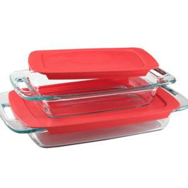 Pyrex® Easy Grab® 4-piece Glass Bakeware Set with Red Lids