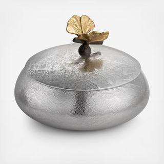 Butterfly Ginkgo Round Trinket Box