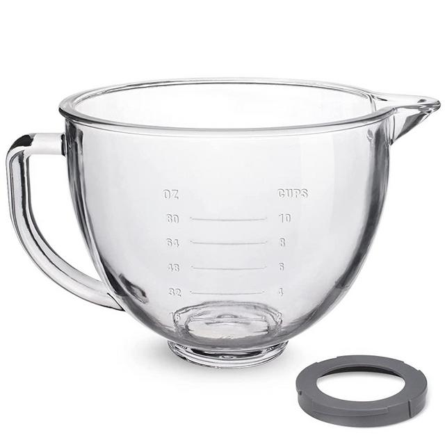 FIRJOY Glass Mixing Bowl 5 QT for KitchenAid 4.5 and 5 Quart Tilt-Head Stand Mixers