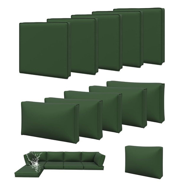 Aoxun 11pcs Patio Cushion Covers Replacement, Waterproof Outdoor Furniture Cushion Covers with Zipper and Non-Slip Bottom, Patio Sofa Couch 3 Sizes for Patio Sectional, Covers Only (Green)