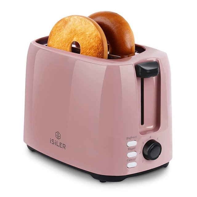 iSiLER 2 Slice Toaster, 1.3 Inches Wide Slot Bagel Toaster with 7 Shade Settings and Double Side Baking, Compact Bread Toaster with Removable Crumb Tray, Defrost Cancel Function Pink