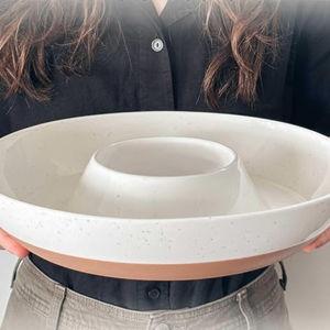 Mora Ceramic Chips and Dip Serving Tray: Large Divided Party Bowl Set for Chips & Salsa, Veggies & Dip, Fruit, Snacks, Entertaining, Hosting, etc. Minimalist Design for the Modern Hostess - White