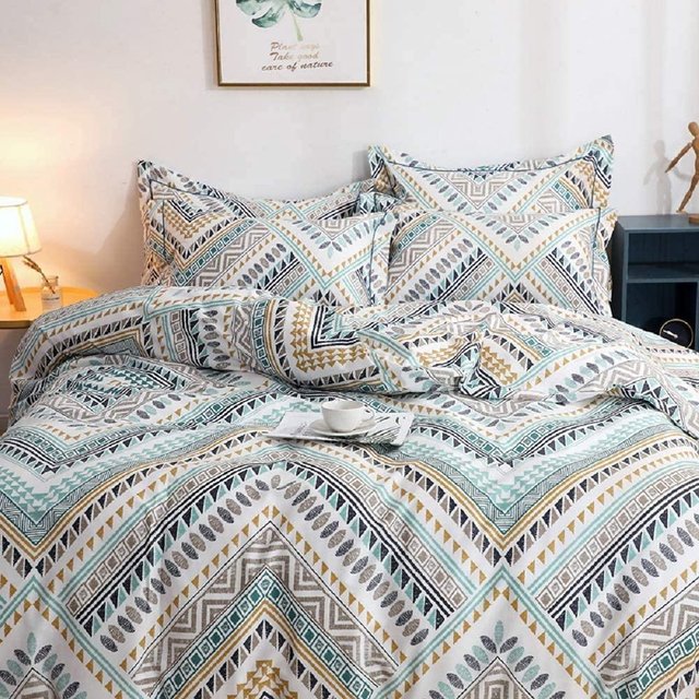Aztec Duvet Cover, 100% Cotton 3 pcs Triangle Tribal Bedding Set King, Aztec Modern Rustic Southwestern Hippie Louvre Patterned Tribal Print, with Zipper Closure, Breathable (No Comforter)