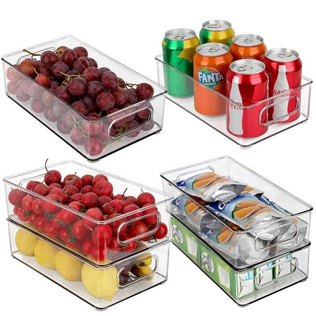 JuneHeart Refrigerator Organizer Bins, Set of 6 Fridge Storage Bins with Handles for Freezer, Kitchen, Countertop and Cabinets Pantry Food Storage-Clear Plastic Organizer Bins
