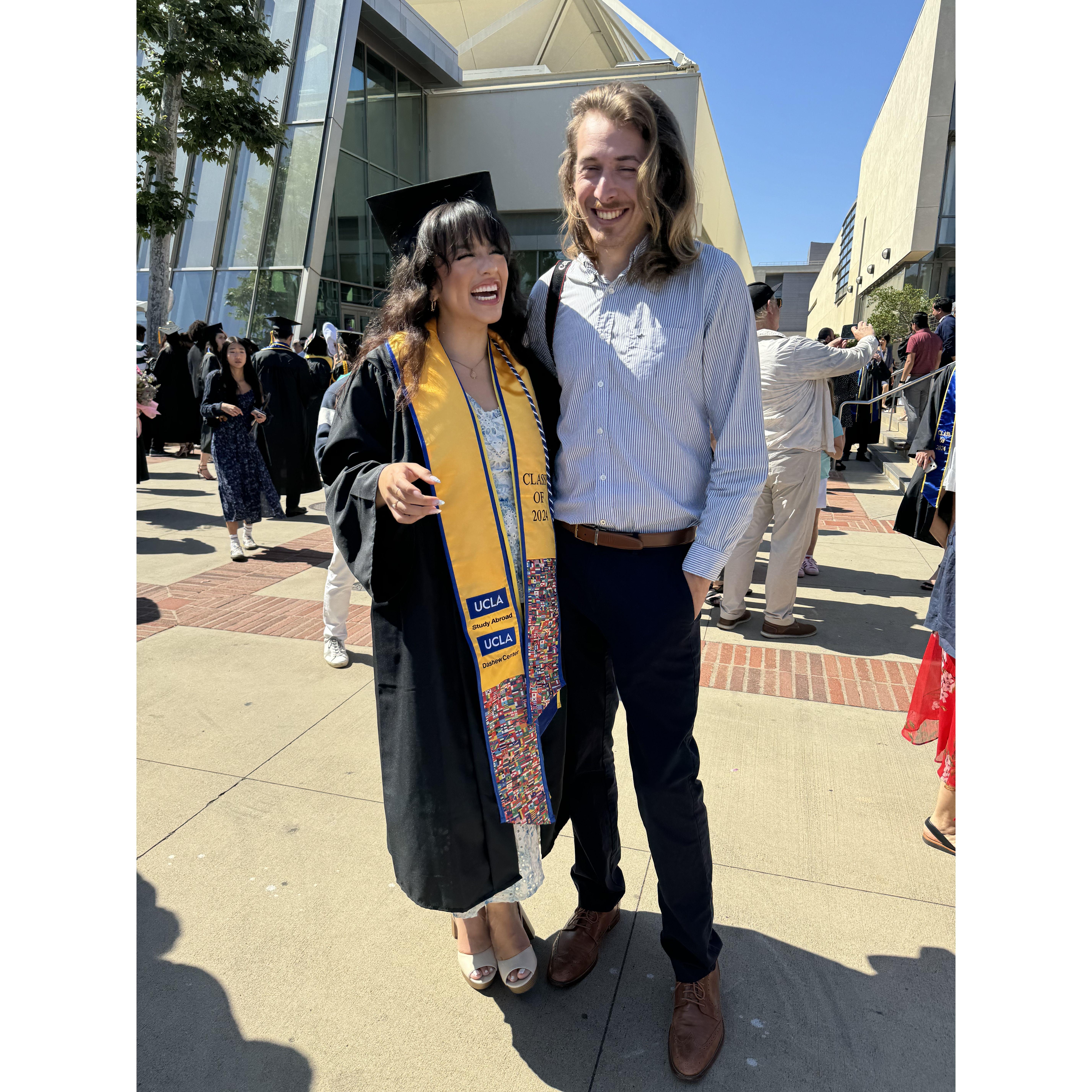 Daniela's 2024 UCLA graduation, with a Bachelor's of Psychology. (Javier would stay up late into the night to help Daniela study for her exams).