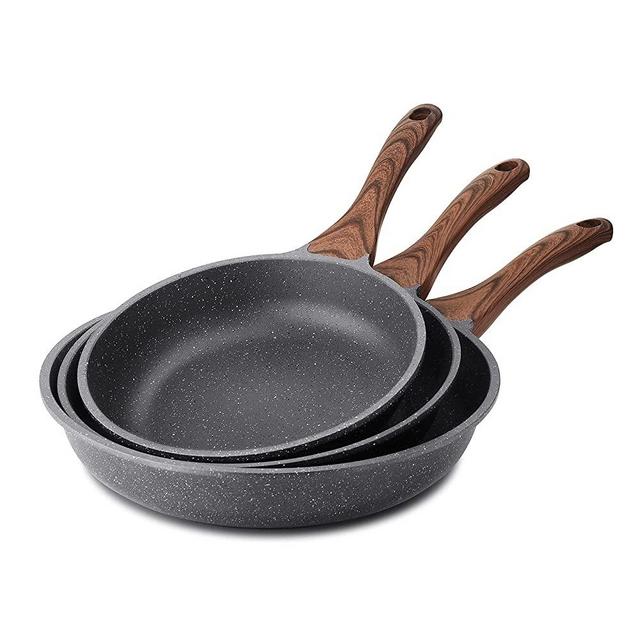 SKY LIGHT Nonstick Deep Saute Pan with Lid, 9.5-inch Frying Pan Skillet  with Wood Detachable Handle, Healthy Granite Stone Coating Cooking Chef  Pan