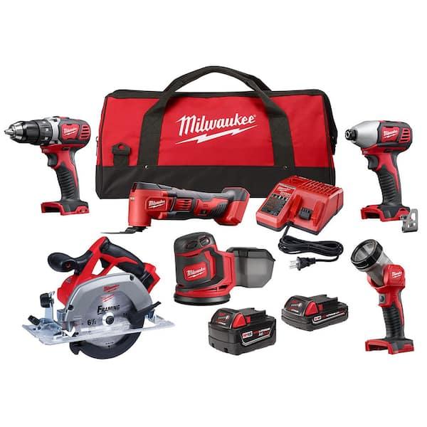 M18 18V Lithium-Ion Cordless Combo Kit (6-Tool) with 2 M18 Batteries, 1 Charger, 1 Tool Bag