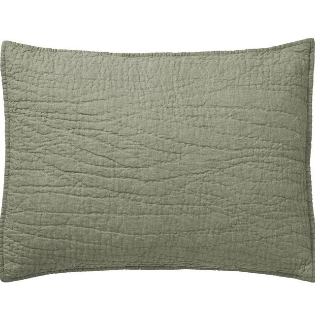 Belgian Flax Linen Handcrafted Quilted Sham, Loden, Standard, Set of 2