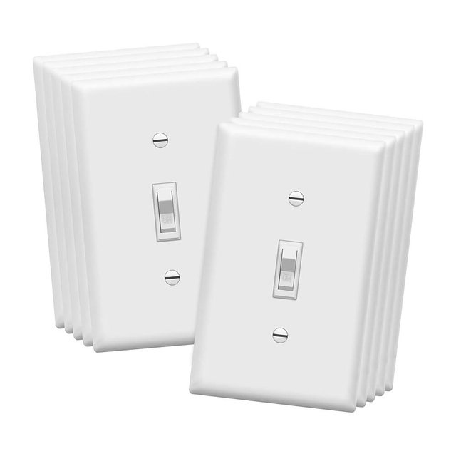 ENERLITES Toggle Light Wall Plate Bundle, Single Pole Electrical Switch, 15A 120-277V, Grounding Screw, Residential Grade, UL Listed, 88115-WWP-10PCS, White, 10 Pack