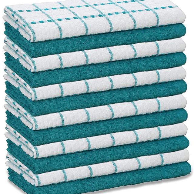 Excellent Deals Kitchen Terry Towels (12 Pack, Teal & White)-100% Cotton Dish Towels 15"x25" -Dish Cloth, Tea Towels, Cleaning Towels and Bar Towels.
