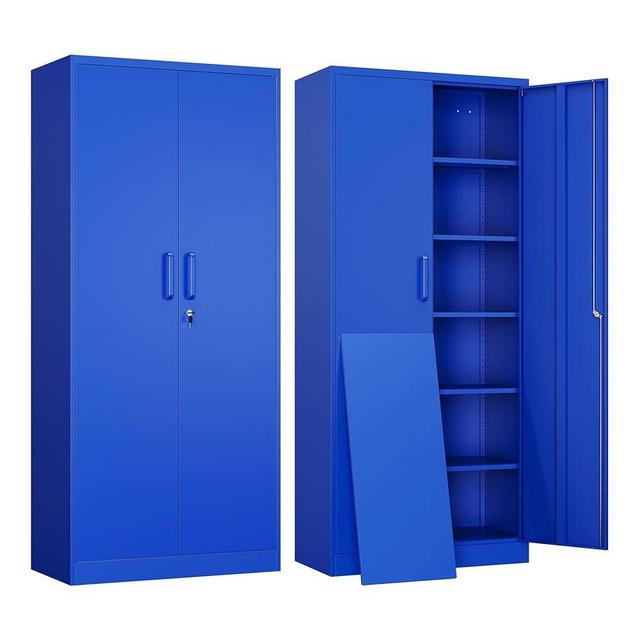 Yizosh Metal Garage Storage Cabinet with 2 Doors and 5 Adjustable Shelves - 71" Steel Lockable File Cabinet,Locking Tool Cabinets for Office,Home,Garage,Gym,School (Blue)