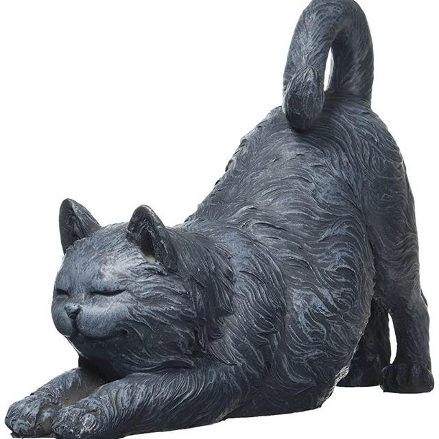 Design Toscano QL57118 Playful Cat Stretching Statue, Gray Stone