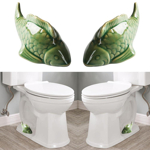 ZUNON Toilet Bolt Caps, Decorative Toilet Bolt Covers, Ceramic Cute Frog Covers Toilet Bolts Bathroom Decor Easy Installation Set of 2 (Green Fish)