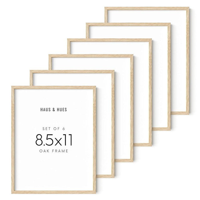 HAUS AND HUES Beige Oak Wood 9x12 Picture Frame - Modern Wood Wall Art Display - Lightweight 9x12 Frame for Art Prints, Photos, Posters - Ready-to-Hang Vertically & Horizontally (Set of 6)