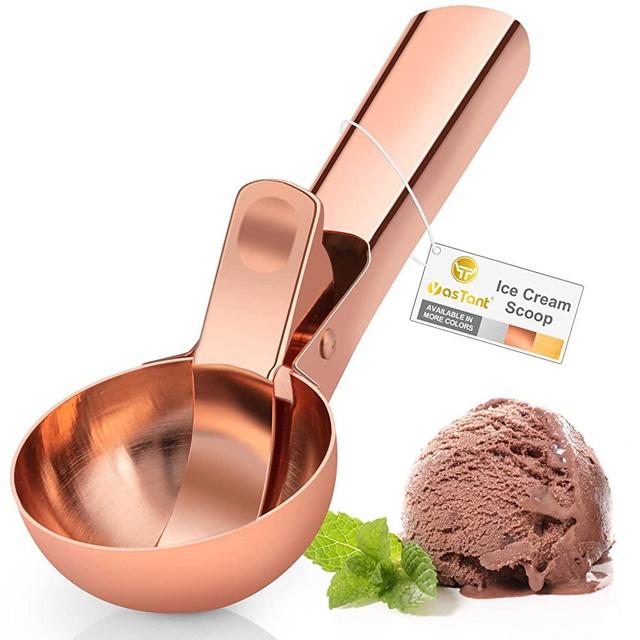 YasTant Premium Large Ice Cream Scoop with Trigger Ice Cream Scooper Stainless Steel, Heavy Duty Metal Icecream Scoop Spoon Dishwasher Safe, Perfect for Frozen Yogurt, Gelato, Sundae, Large Rose Gold