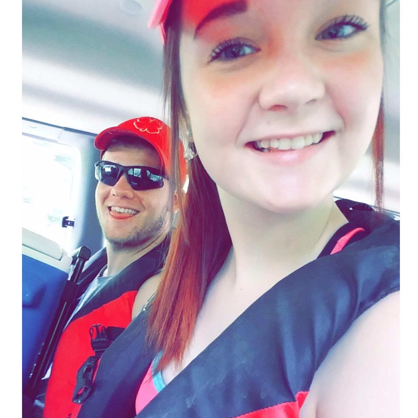 "Our first time canoeing together. We forgot to apply sunscreen and canoed for 5 miles. We were burnt and tired by the end of it, but the trip was full of laughs and memories."