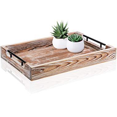 Large Ottoman Tray with Handles - 20"x14" - Coffee Table Tray - Rustic Tray for Ottoman - Wooden Trays for Coffee Table - Wooden Serving Trays for Ottomans - Ottoman Trays Home Decor - Farmhouse Tray