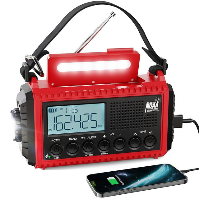 Raynic Emergency Radio, 5000mAh/18500mWh Weather Radio, Solar Hand Crank Emergency Radio with AM/FM/SW/NOAA, Cell Phone Charger, Headphone Jack, Flashlight, Type-C Charging and SOS Siren for Hurricane