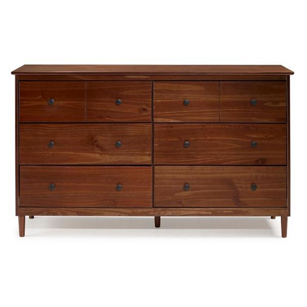 Classic Mid Century Modern 6-Drawer Walnut Solid Wood Dresser
