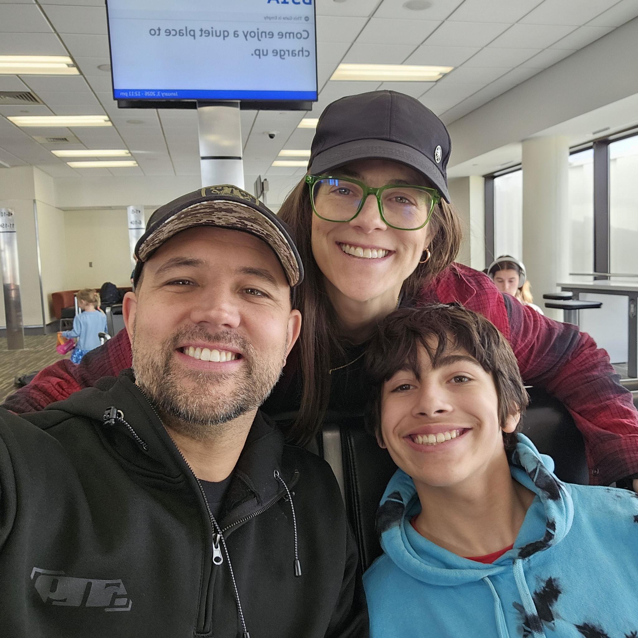 In the airport on our way home after the Christmas break.