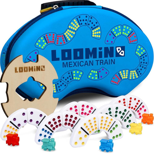 Queensell Mexican Train Dominoes Set – Board Games for Kids and Adults - Dominos Set for Adults - Loomino