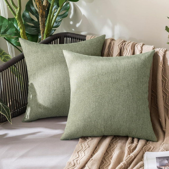 MIULEE Pack of 2 Decorative Outdoor Solid Waterproof Throw Pillow Covers Polyester Linen Garden Farmhouse Cushion Cases for Patio Tent Balcony Couch Sofa 18x18 inch Gray Green