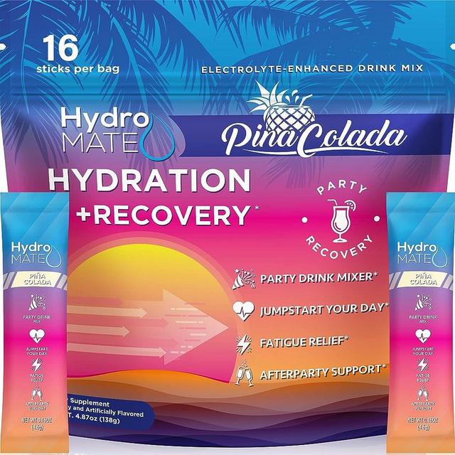 NatureWorks HydroMATE Electrolytes Powder Drink Mix Packets Hydration Accelerator Low Sugar Low Calorie Rapid Party Relief Recovery Plus Vitamin C Pina Colada Flavor 16 Sticks